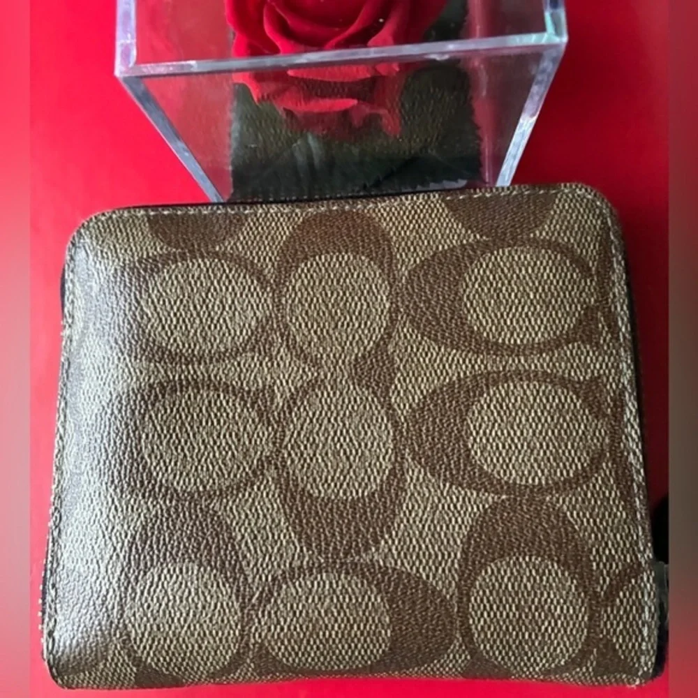 Coach Signature Canvas Small Zip Wallet in Brown/Tan
